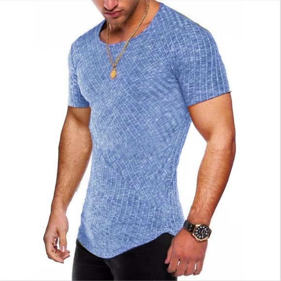 Casual Round Neck Top Training Muscle Fitness T-Shirt - Picture 1 of 6